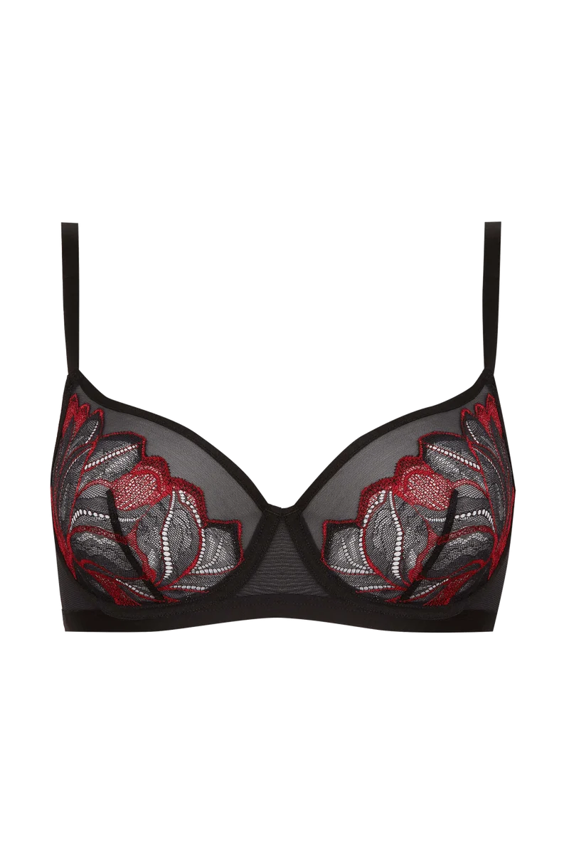 Soutien-gorge à armatures Nymphéas - Noir / rouge
