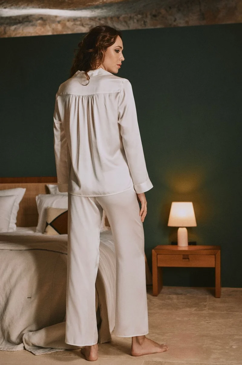 Pyjama blanc Tess en satin de soie