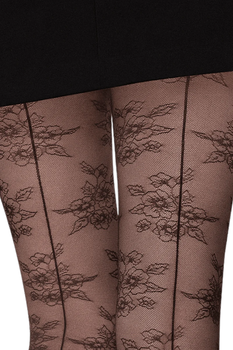 Collant Fantaisie 25D Dentelle Florale Magic Nights - Noir ébène
