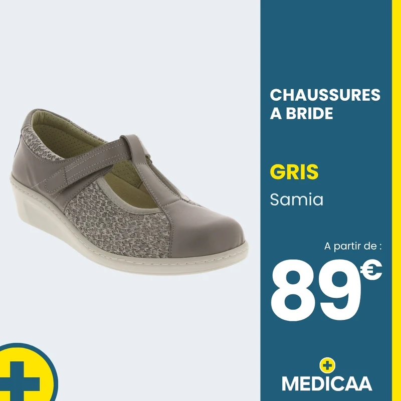 Chaussures à Bride Orthopédique - (Samia) - Femme - Gris