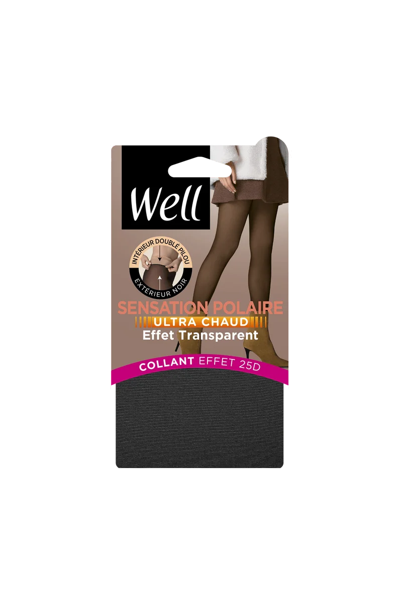 Collant Ultra-Chaud Effet Transparent Sensation Polaire 25D - Noir ébène