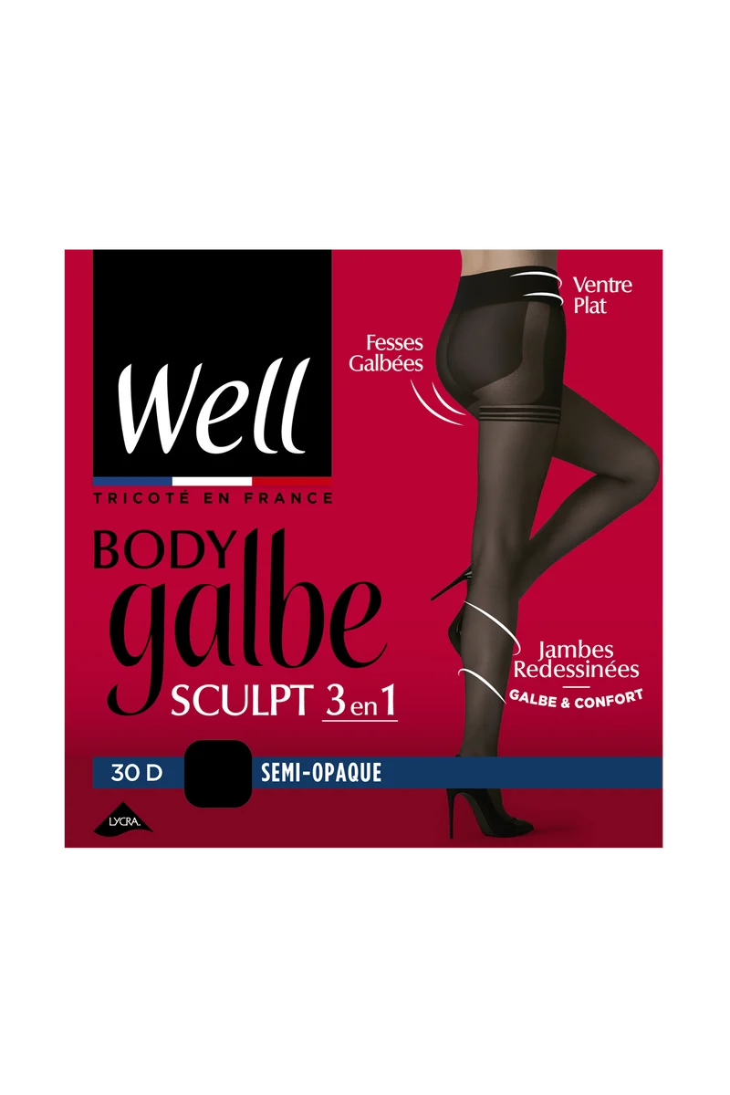 Collant Voile Galbant Semi-Opaque 30D Sculptant 3 en 1 Body Galbe - Noir