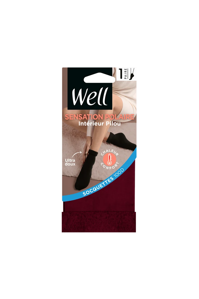 Socquettes Opaques Pilou 100D Sensation Polaire - Grenat