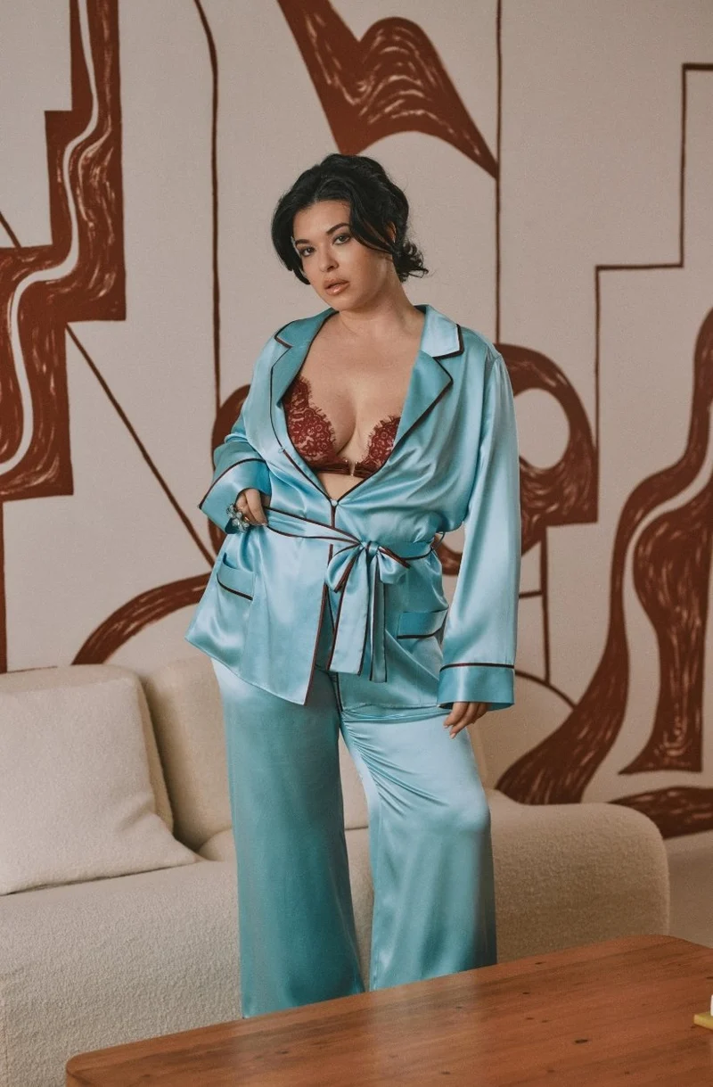 Pyjama en soie Diane orné de biais contrastés