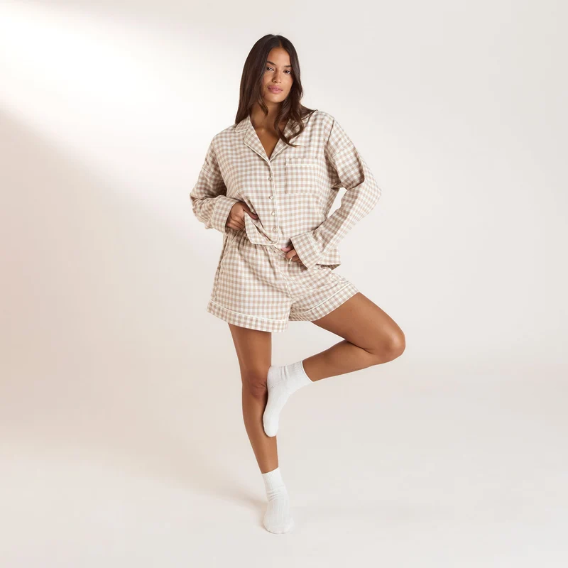 Chemise de Pyjama Vichy - Beige
