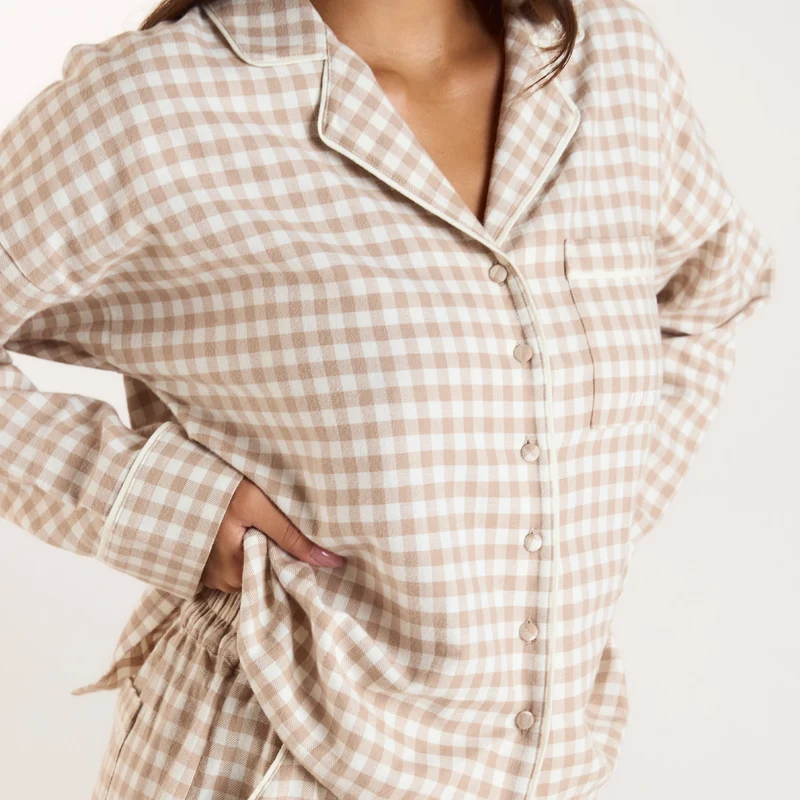 Chemise de Pyjama Vichy - Beige