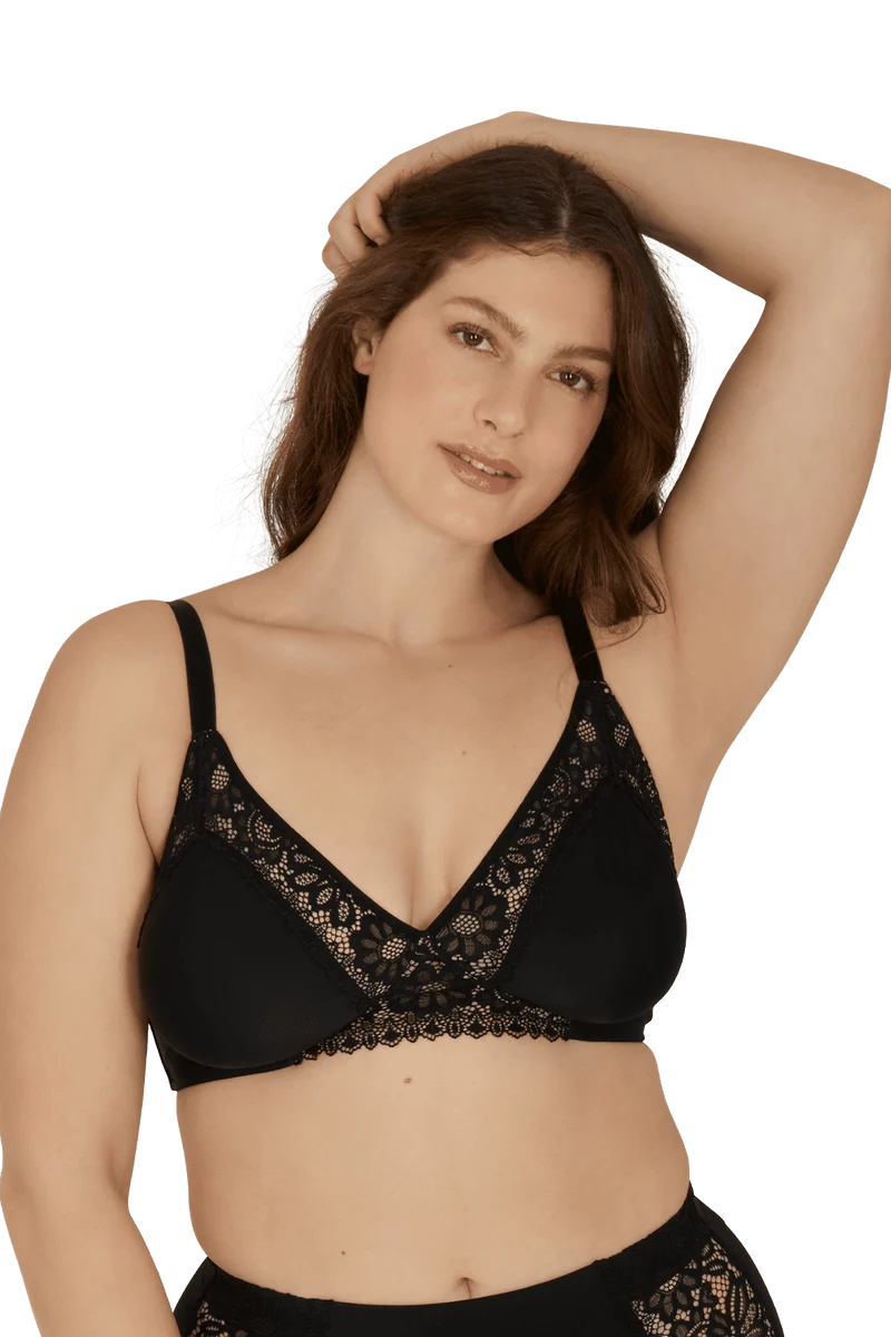 Soutien-gorge sans armatures basque dentelle Well Allure L'Elégante - Noir