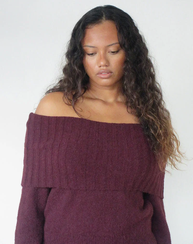 Pull Filahia Bardot, couleur bordeaux