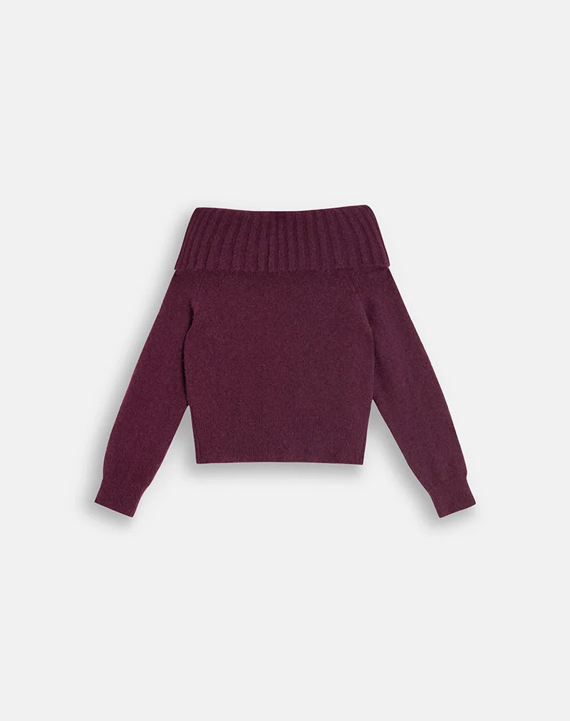 Pull Filahia Bardot, couleur bordeaux