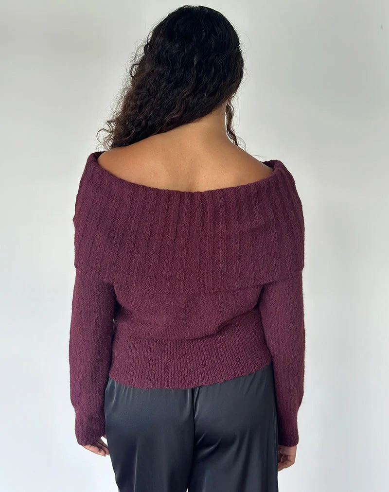 Pull Filahia Bardot, couleur bordeaux
