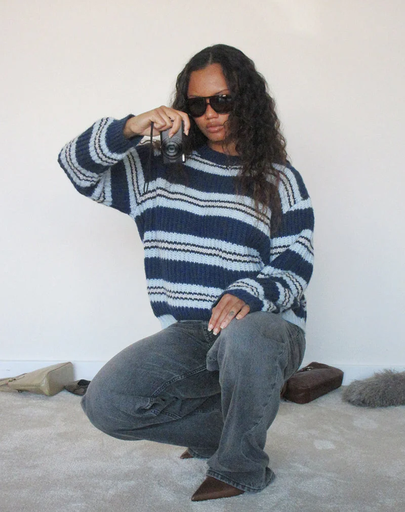 Pull Namirta bleu marine et bleu clair à rayures noires