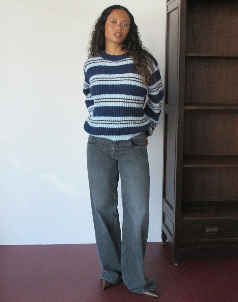 Pull Namirta bleu marine et bleu clair à rayures noires
