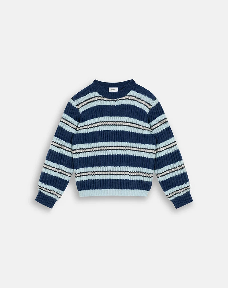 Pull Namirta bleu marine et bleu clair à rayures noires