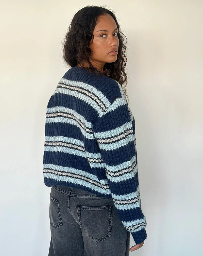 Pull Namirta bleu marine et bleu clair à rayures noires