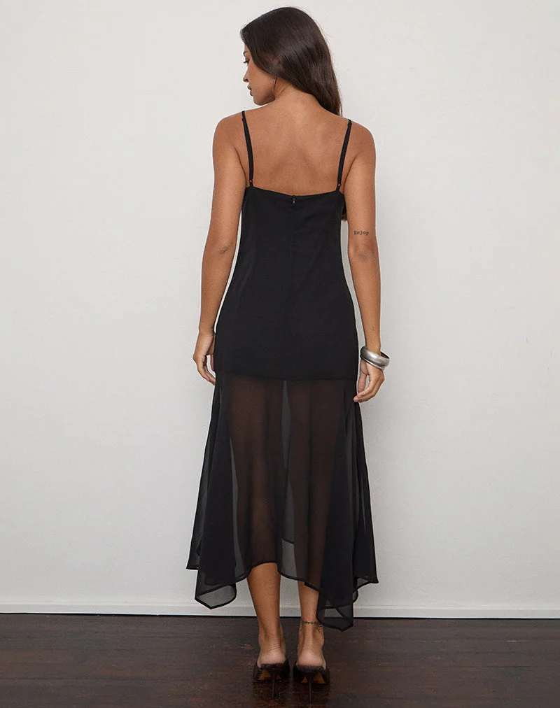 Robe midi Vakare en mousseline noire