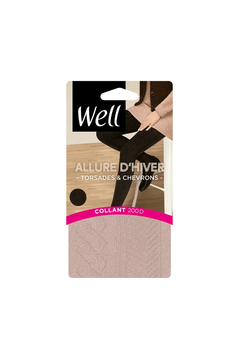 Collant Torsades et Chevrons 200D Allure d'Hiver - Praline