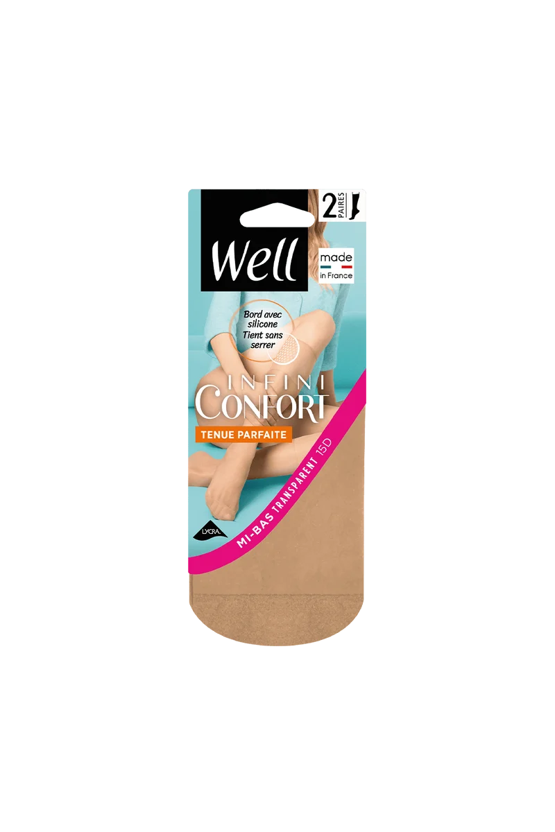 Lot de 2 paires de Mi-bas Transparent Tenue Parfaite 15D Well Infini Confort - Miel