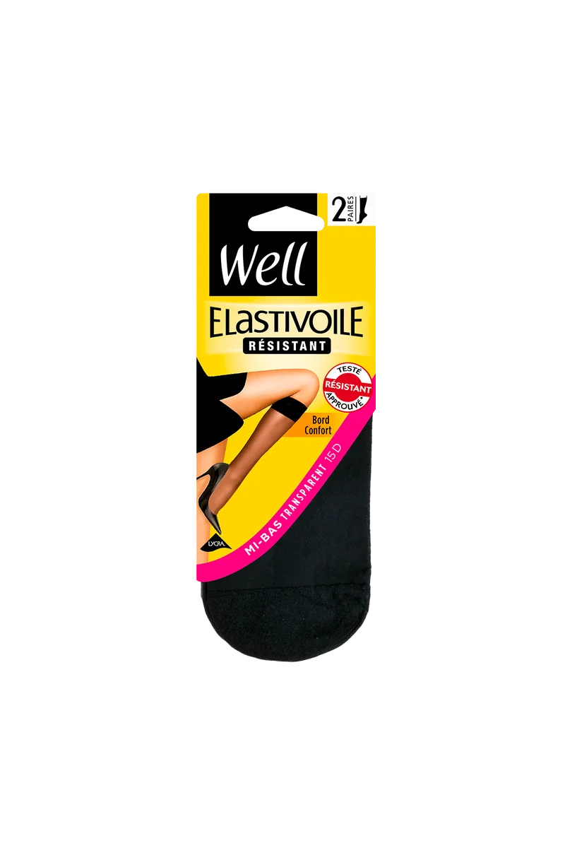 Lot de 2 paires de Mi-bas Transparents 15D Elastivoile Résistant - Noir