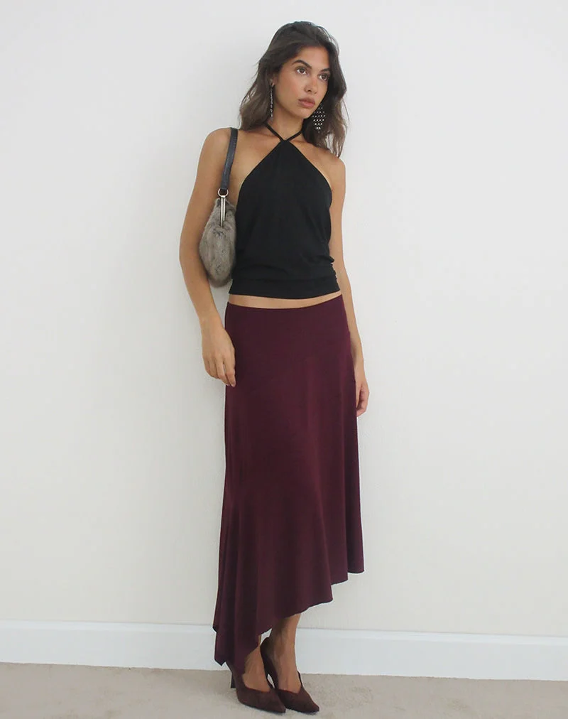Jupe mi-longue Temisi en jersey prune foncé