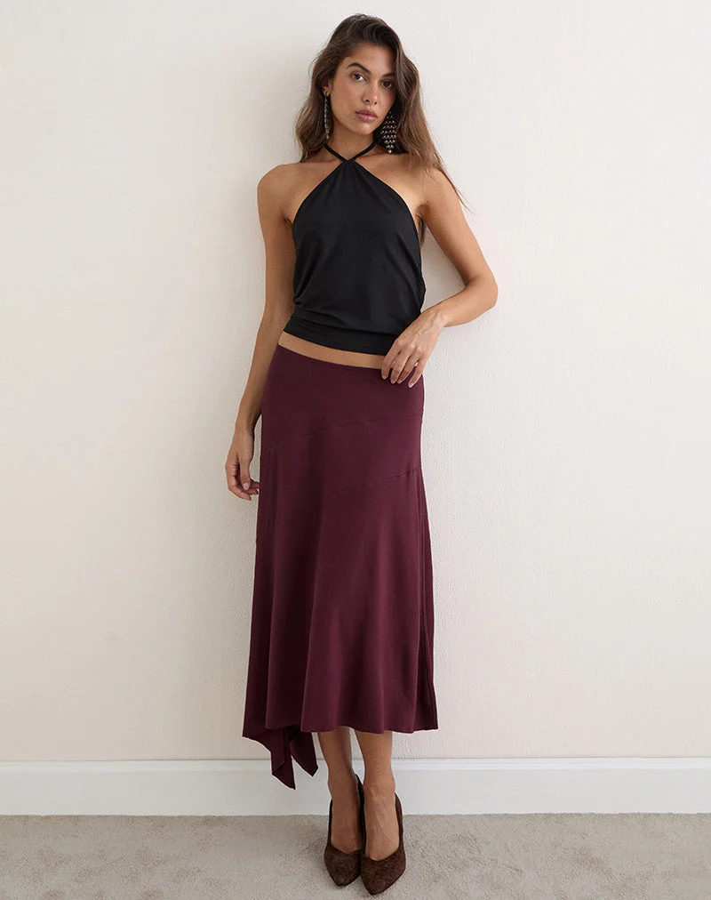 Jupe mi-longue Temisi en jersey prune foncé