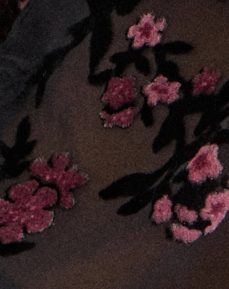 Cardigan Sukuri, motif floral dévoré, noir