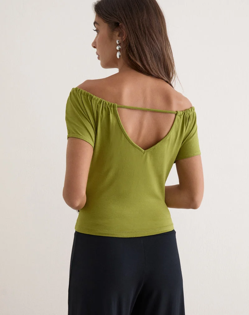 Haut à épaules dénudées Sibila, vert mousse