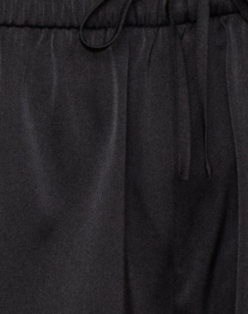 Short Qiana avec bordure en dentelle, en satin noir