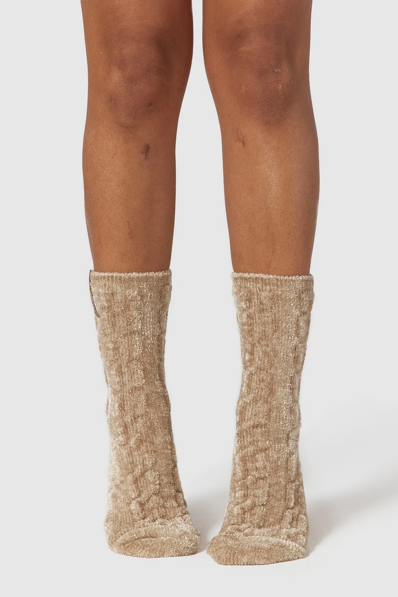 Chaussettes Tricotées Chenille - Beige