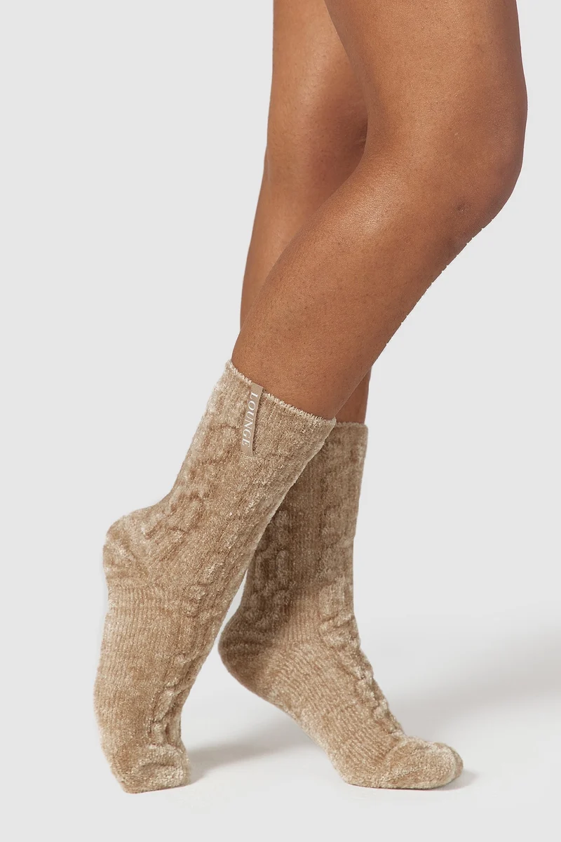 Chaussettes Tricotées Chenille - Beige