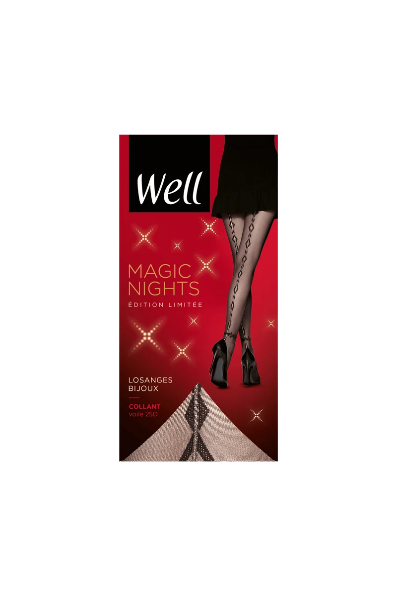 Collant Fantaisie Losanges Bijoux 25D Magic Nights - Noir ébène