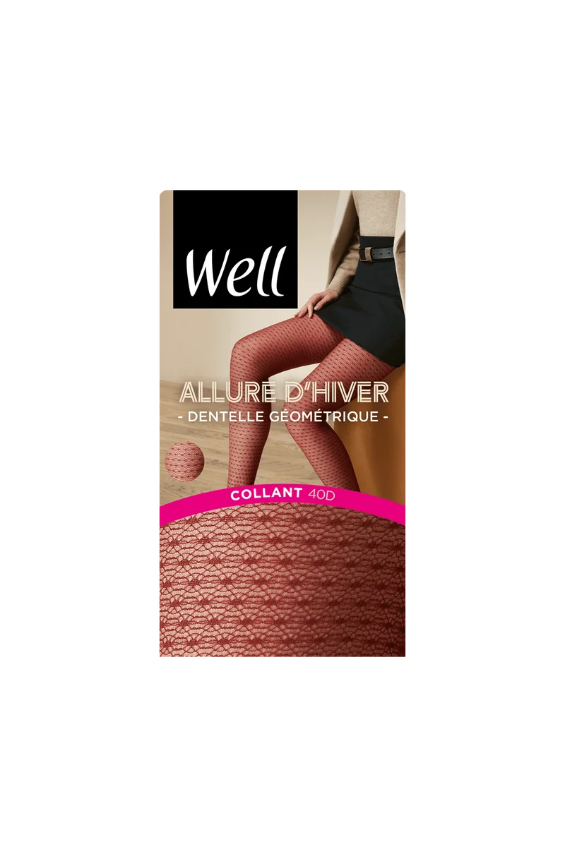Collant Dentelle Géométrique 40D Allure d'Hiver - Lie de vin