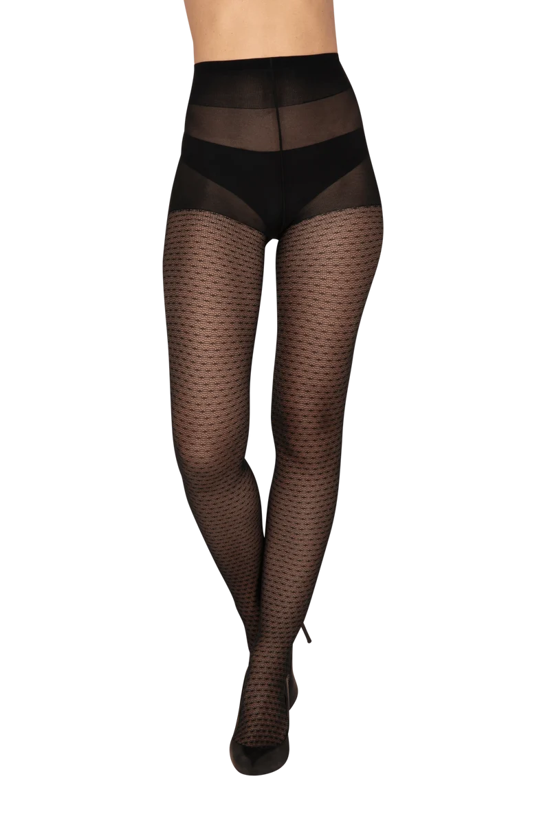 Collant Dentelle Géométrique 40D Allure d'Hiver - Noir ébène