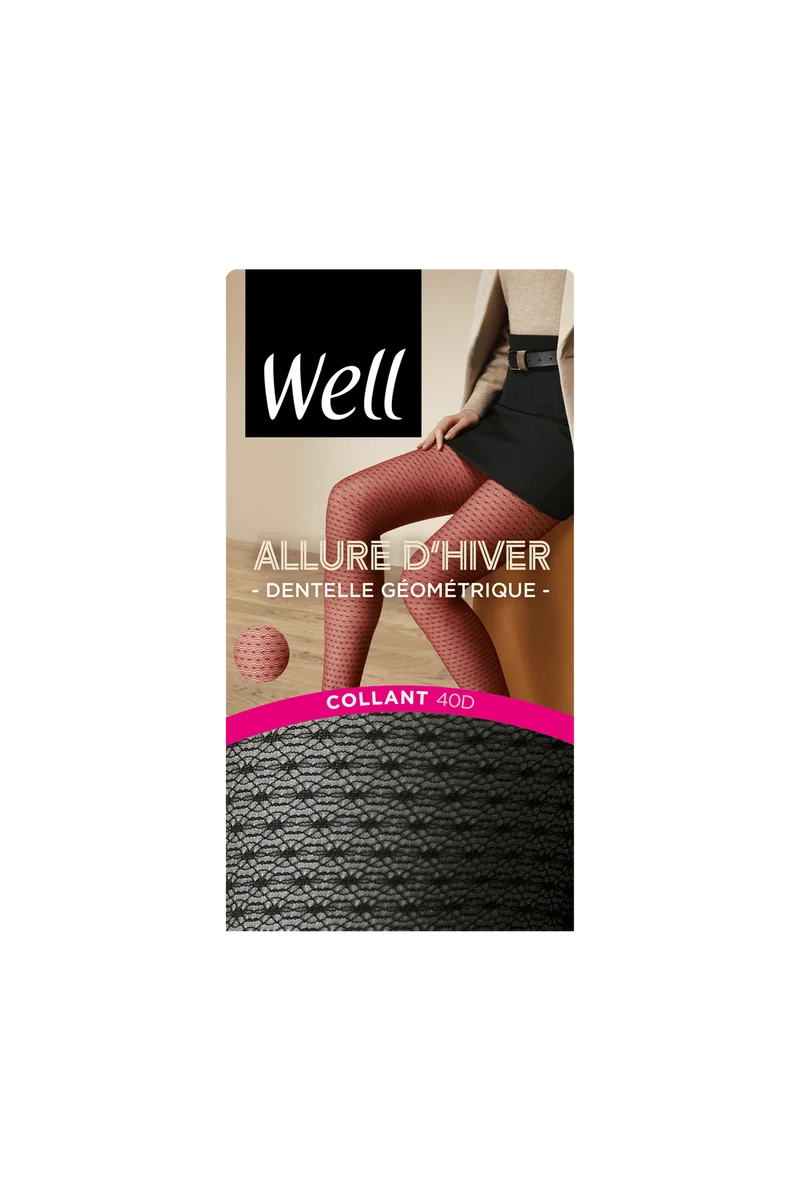 Collant Dentelle Géométrique 40D Allure d'Hiver - Noir ébène
