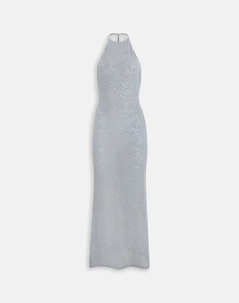 Robe longue Morie en tricot jacquard argenté