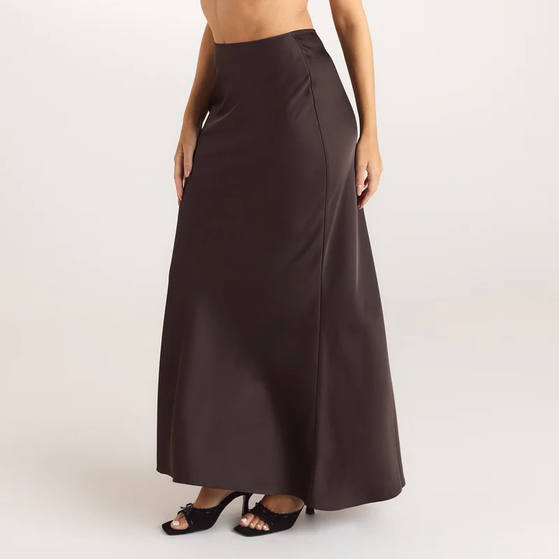 Jupe Maxi en Satin - Chocolat