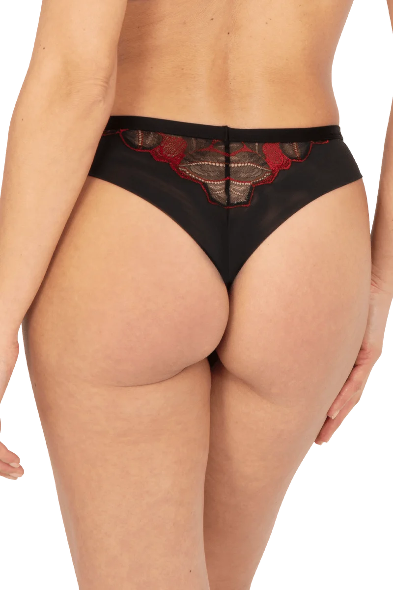Tanga Nymphéas - Noir / Rouge