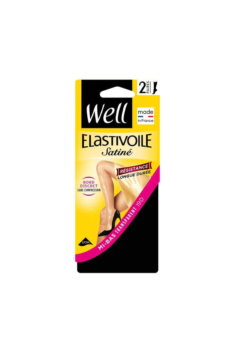 Lot de 2 paires de Mi-bas Satiné 19D Elastivoile - Noir