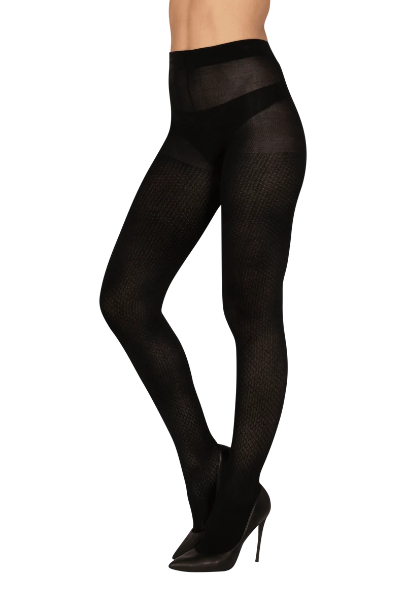 Collant Opaque 160D Coton Graphique Allure d'Hiver - Noir ébène