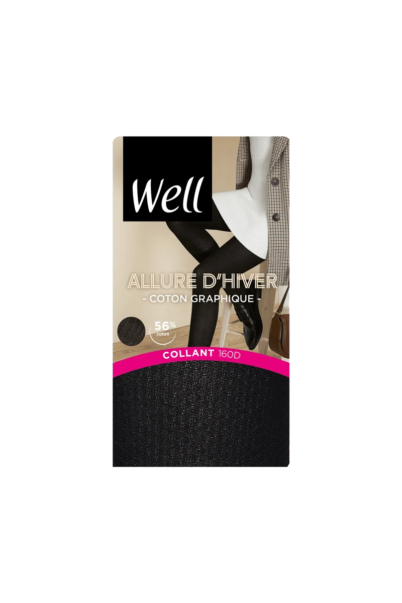 Collant Opaque 160D Coton Graphique Allure d'Hiver - Noir ébène