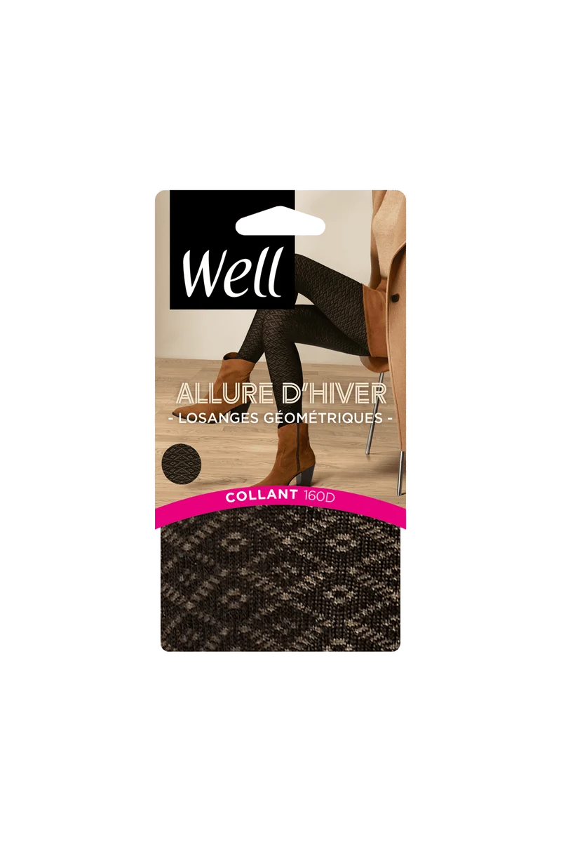 Collant Losanges Géométriques 160D Allure d'Hiver - Noir ébène