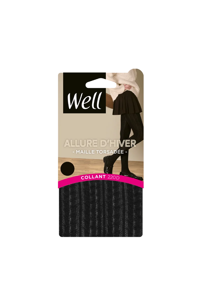 Collant opaque 200D Chaud Maille Torsadée Allure d'Hiver - Noir ébène