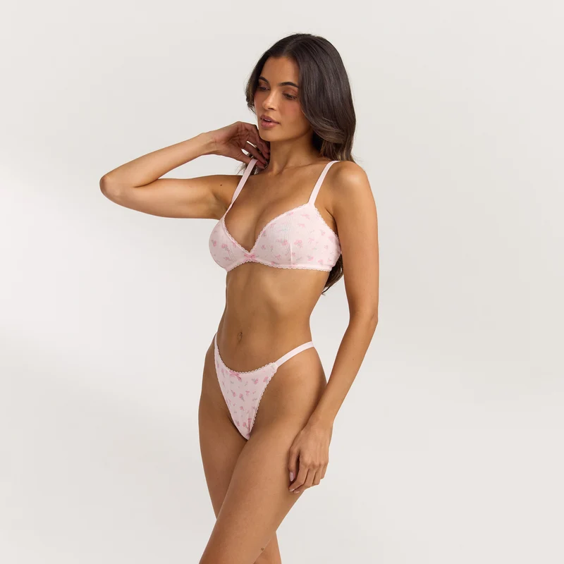 Bralette Triangle en Pointelle FYB (Ensemble) - Imprimé Rose