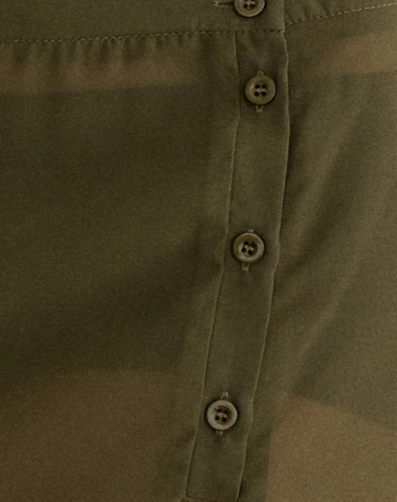 Jupe mi-longue Bintuni à boutons en mousseline de soie kaki