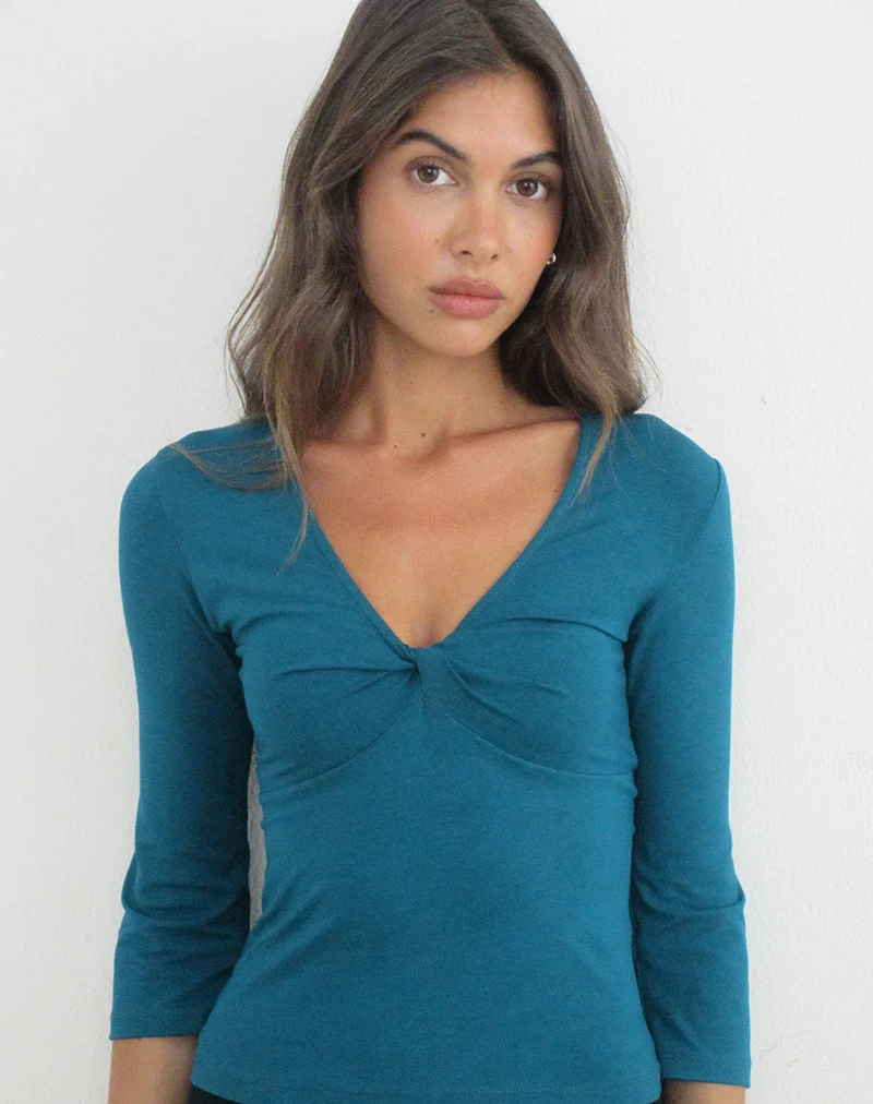 Haut « Bethany Twist » en jersey de rayonne, bleu sarcelle foncé