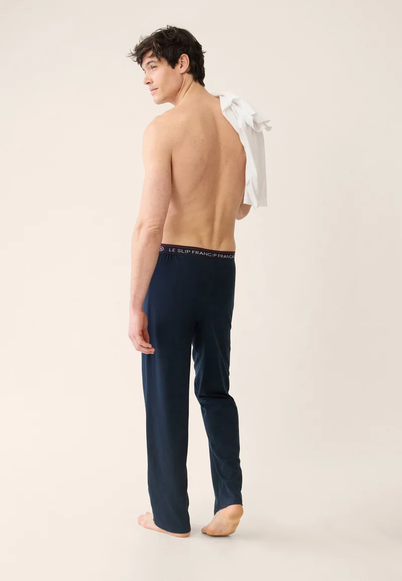 Bas de pyjama long homme bleu marine en coton - Indomptable Marine