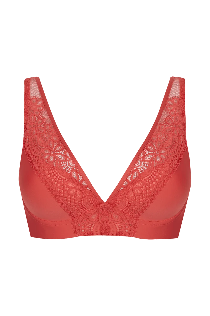 Soutien-gorge foulard sans armatures en dentelle et en microfibre L'irrésistible - Corail