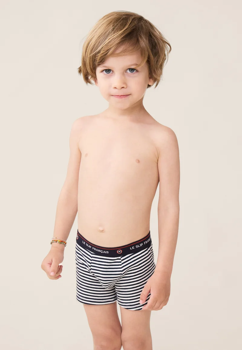 Lot de 5 boxers enfant en coton - Boxers Marine Rayure Tricolore Rouge Cerise Marinière Blanc