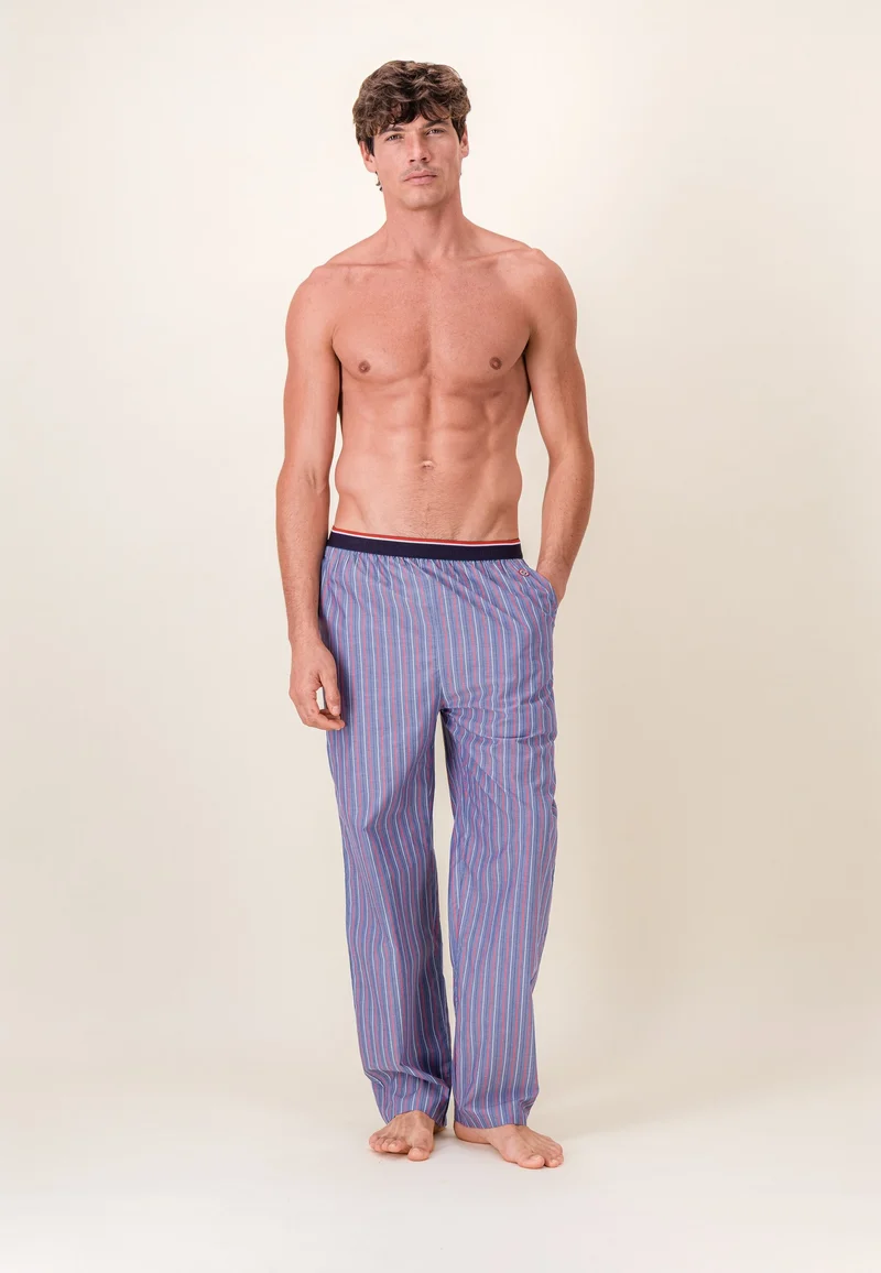 Bas de pyjama long à motif rayure en coton - Bastien Tricolores