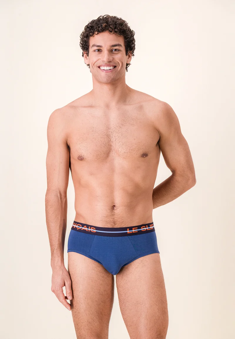 Lot de 3 slips en coton - Slips Bleu Ciel Bleu Acier Rouge Brique