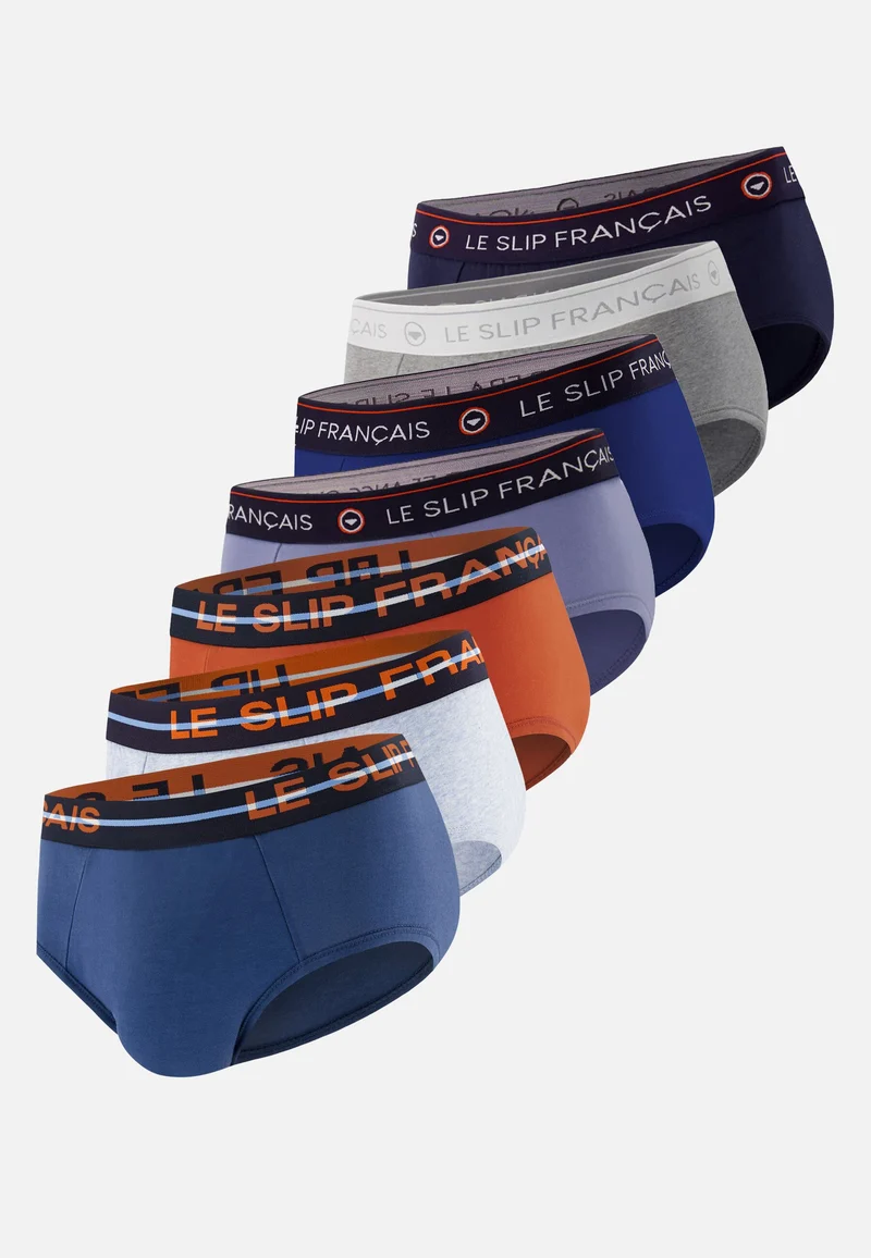 Lot de 7 slips en coton - Slips Marine Gris Chiné Bleu Jean Indigo Rouge Brique Bleu Acier Bleu Ciel